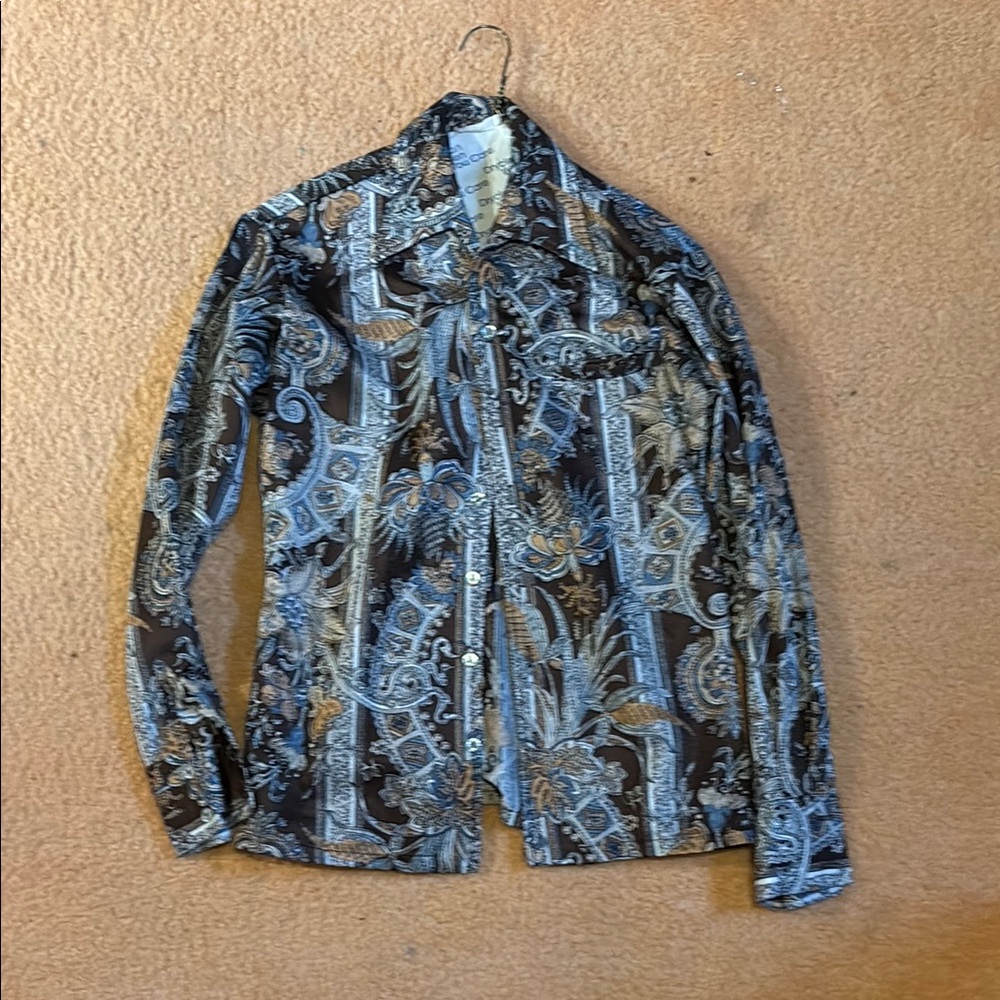 Polyester Vintage Disco Casual Button Down Shirt